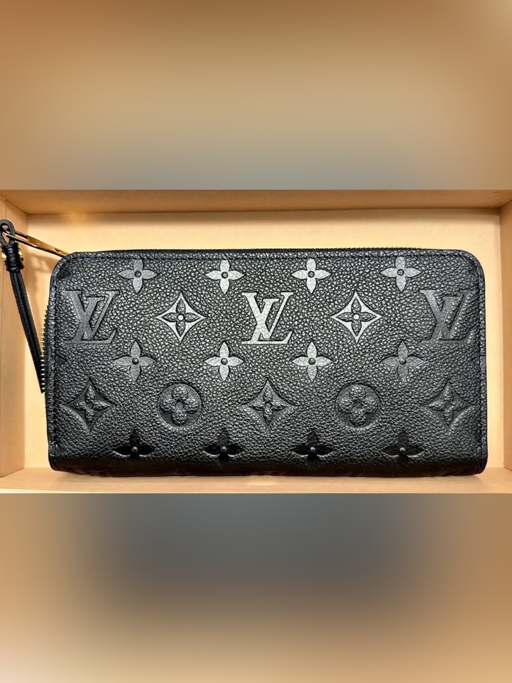 LV Black Embossed Monogram Zip-Around Wallet